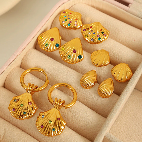 316L Stainless Steel 18K Gold Plated Ocean Style Women's Earrings Jewelry With Electroplating Design