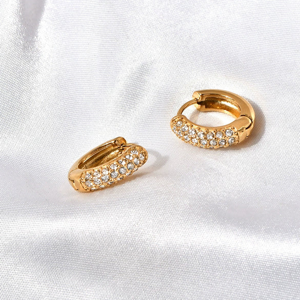 Titanium Steel 18K Golden Semicircle Diamond Inlaid Women's Simple Elegant Light Luxury Earrings With Electroplating