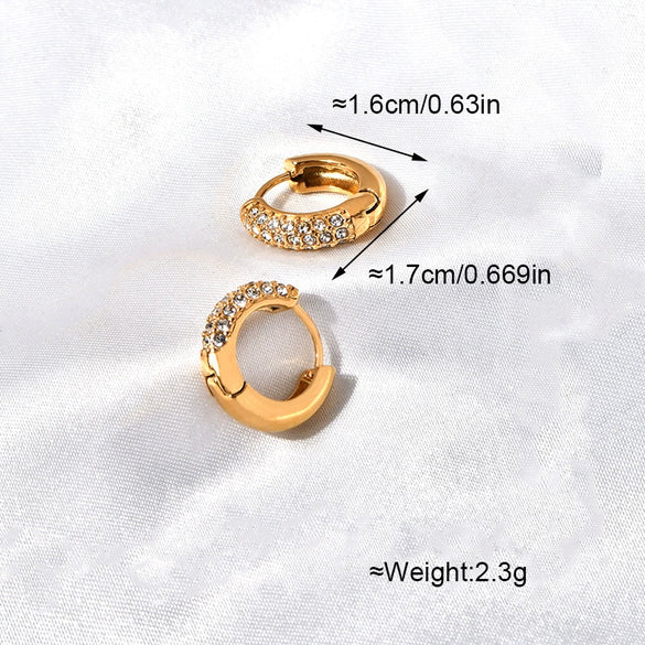 Titanium Steel 18K Golden Semicircle Diamond Inlaid Women's Simple Elegant Light Luxury Earrings With Electroplating