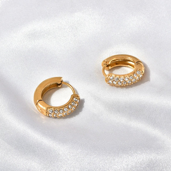 Titanium Steel 18K Golden Semicircle Diamond Inlaid Women's Simple Elegant Light Luxury Earrings With Electroplating