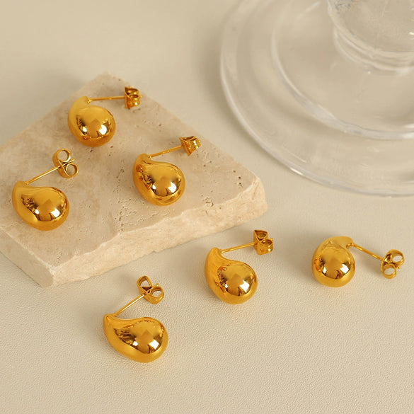 316L Stainless Steel 18K Goldplated Water Drop Earrings Fashionable And Simple Design Electroplated