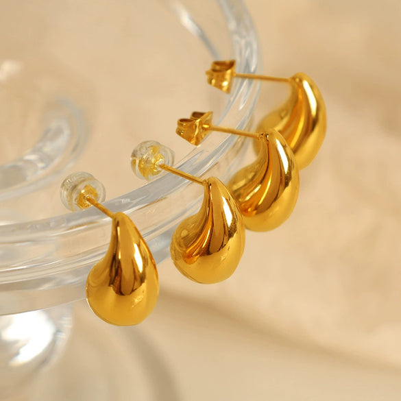 316L Stainless Steel 18K Goldplated Water Drop Earrings Fashionable And Simple Design Electroplated