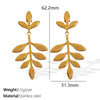 316L Stainless Steel Leaf Geometric Earrings For Women Electroplated Retro Cold Style