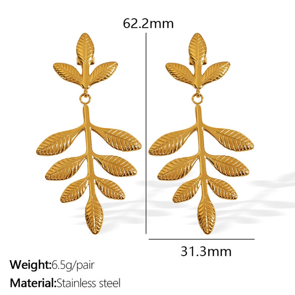 316L Stainless Steel Leaf Geometric Earrings For Women Electroplated Retro Cold Style