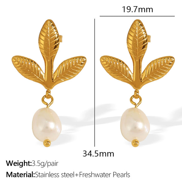 316L Stainless Steel Leaf Geometric Earrings For Women Electroplated Retro Cold Style