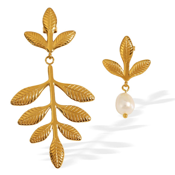 316L Stainless Steel Leaf Geometric Earrings For Women Electroplated Retro Cold Style
