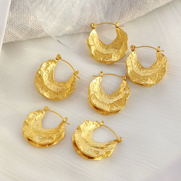 316L Stainless Steel Leaf Pendant Earrings Retro Style Electroplated