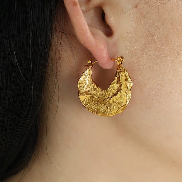 316L Stainless Steel Leaf Pendant Earrings Retro Style Electroplated