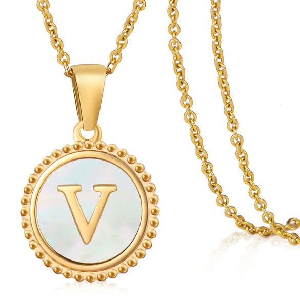 316L Stainless Steel Letter Coin Necklace 18K Gold Plated Women's Fashion