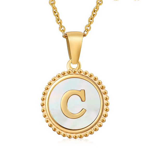 316L Stainless Steel Letter Coin Necklace 18K Gold Plated Women's Fashion