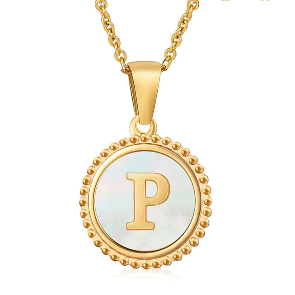 316L Stainless Steel Letter Coin Necklace 18K Gold Plated Women's Fashion