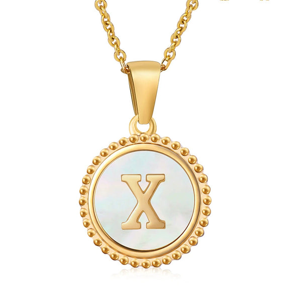 316L Stainless Steel Letter Coin Necklace 18K Gold Plated Women's Fashion