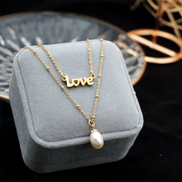 Titanium Steel Letter Pendant Doublelayer Necklace Simple Fashion Electroplated Cross Chain Women's Accessory