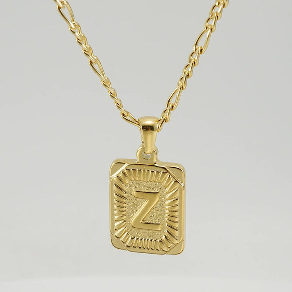 316L Stainless Steel Letter Pendant Necklace For Men Figaro Chain