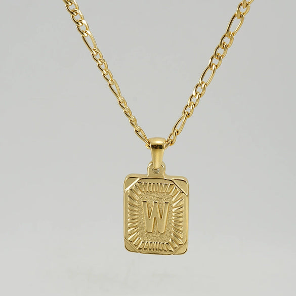 316L Stainless Steel Letter Pendant Necklace For Men Figaro Chain