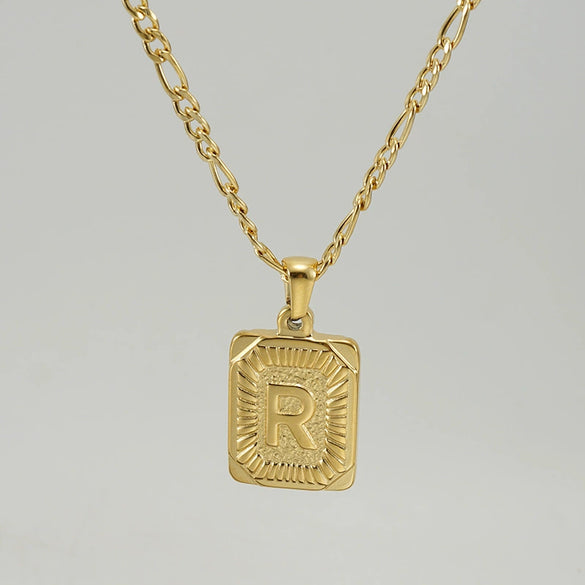 316L Stainless Steel Letter Pendant Necklace For Men Figaro Chain