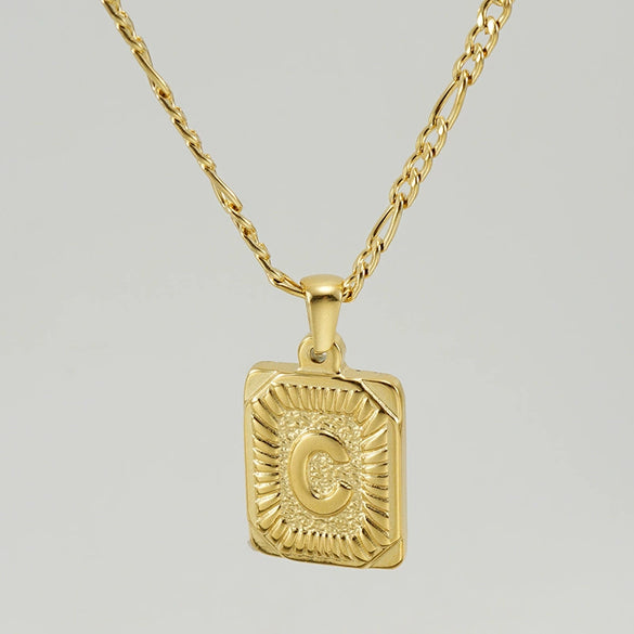 316L Stainless Steel Letter Pendant Necklace For Men Figaro Chain