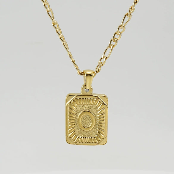 316L Stainless Steel Letter Pendant Necklace For Men Figaro Chain