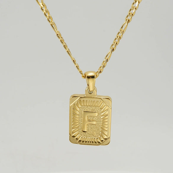 316L Stainless Steel Letter Pendant Necklace For Men Figaro Chain