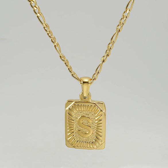 316L Stainless Steel Letter Pendant Necklace For Men Figaro Chain