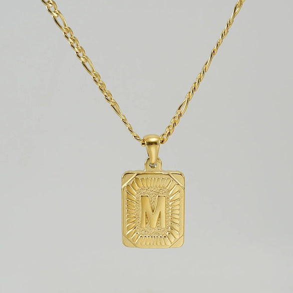 316L Stainless Steel Letter Pendant Necklace For Men Figaro Chain