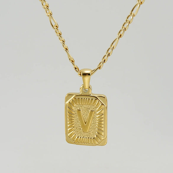 316L Stainless Steel Letter Pendant Necklace For Men Figaro Chain