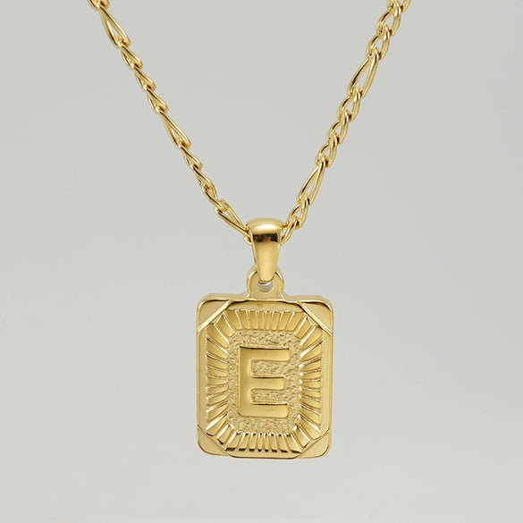 316L Stainless Steel Letter Pendant Necklace For Men Figaro Chain