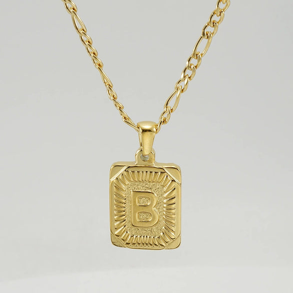 316L Stainless Steel Letter Pendant Necklace For Men Figaro Chain
