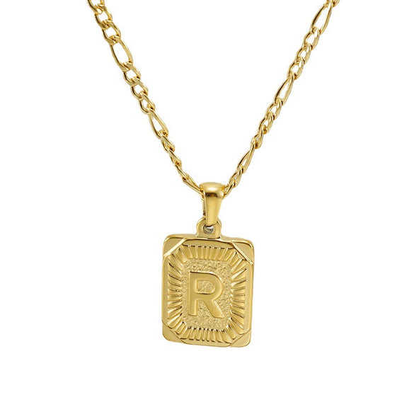 316L Stainless Steel Letter Pendant Necklace For Men Figaro Chain