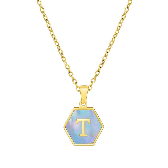 316L Stainless Steel Letter Polygon Pendant Necklace For Women With Electroplating Treatment