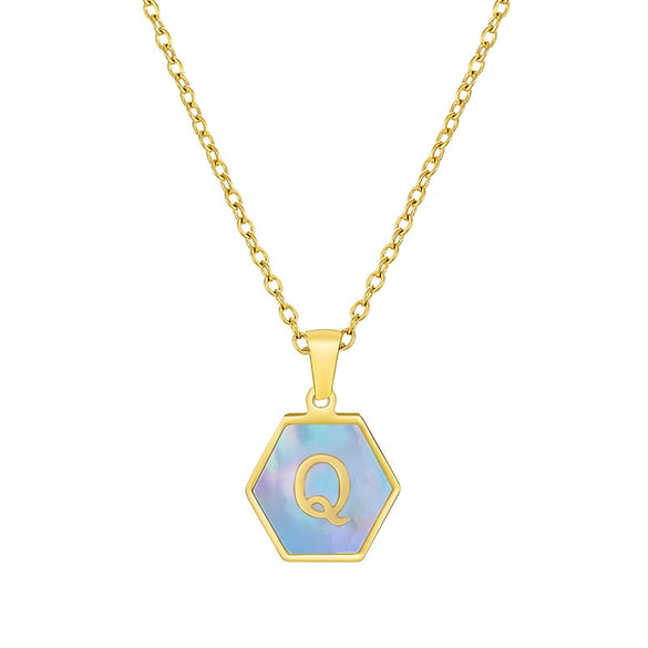 316L Stainless Steel Letter Polygon Pendant Necklace For Women With Electroplating Treatment