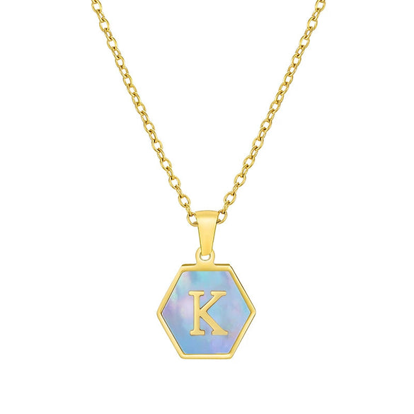 316L Stainless Steel Letter Polygon Pendant Necklace For Women With Electroplating Treatment