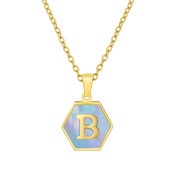 316L Stainless Steel Letter Polygon Pendant Necklace For Women With Electroplating Treatment
