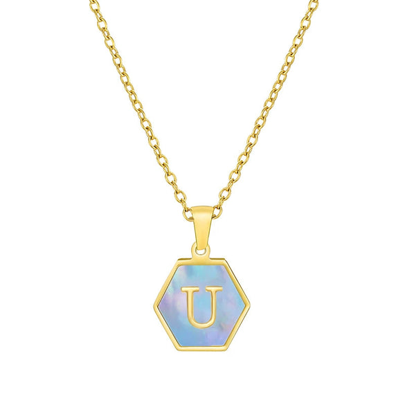 316L Stainless Steel Letter Polygon Pendant Necklace For Women With Electroplating Treatment