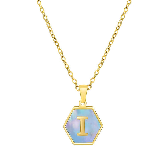 316L Stainless Steel Letter Polygon Pendant Necklace For Women With Electroplating Treatment