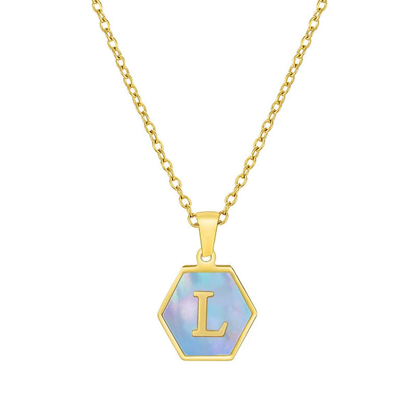 316L Stainless Steel Letter Polygon Pendant Necklace For Women With Electroplating Treatment