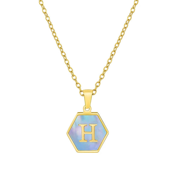 316L Stainless Steel Letter Polygon Pendant Necklace For Women With Electroplating Treatment