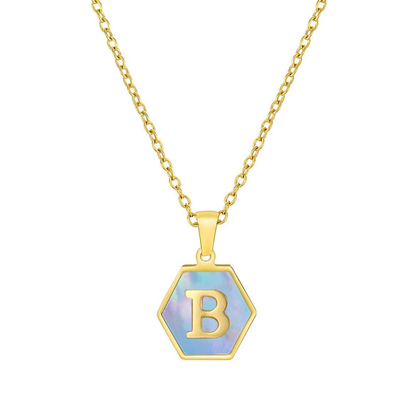 316L Stainless Steel Letter Polygon Pendant Necklace For Women With Electroplating Treatment