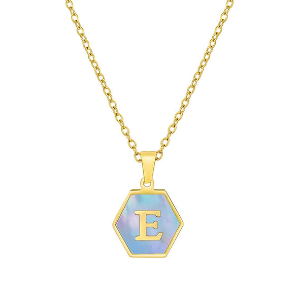 316L Stainless Steel Letter Polygon Pendant Necklace For Women With Electroplating Treatment