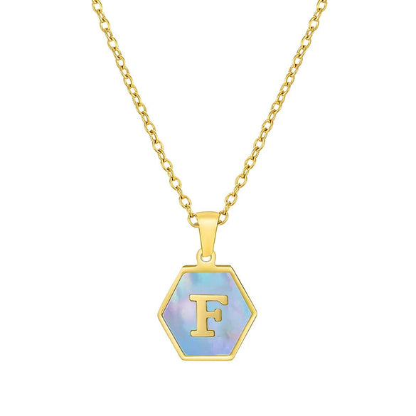 316L Stainless Steel Letter Polygon Pendant Necklace For Women With Electroplating Treatment
