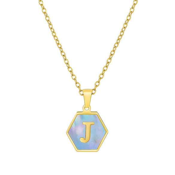 316L Stainless Steel Letter Polygon Pendant Necklace For Women With Electroplating Treatment