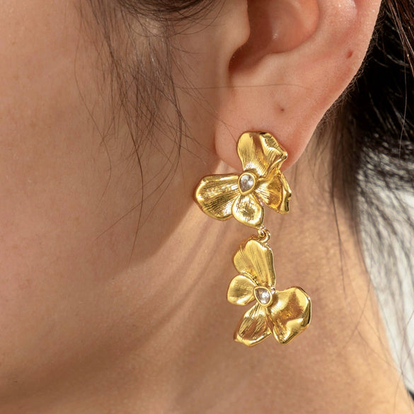 Titanium Steel Light Luxury Butterfly Flower Geometric Tassel Earrings With Electroplating