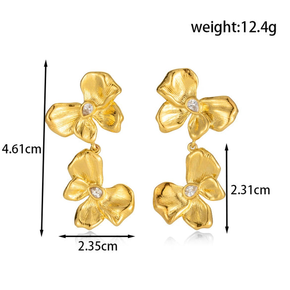 Titanium Steel Light Luxury Butterfly Flower Geometric Tassel Earrings With Electroplating