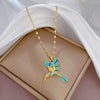 Titanium Steel Light Luxury Colorful Woodpecker Zircon Geometric Design Necklace
