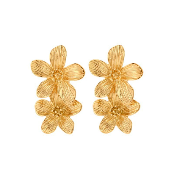 Titanium Steel Light Luxury Flower Geometric Retro Earrings With Electroplating