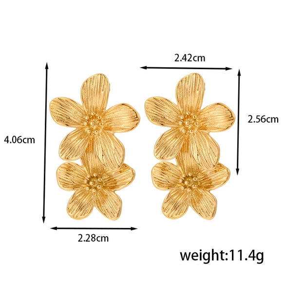 Titanium Steel Light Luxury Flower Geometric Retro Earrings With Electroplating