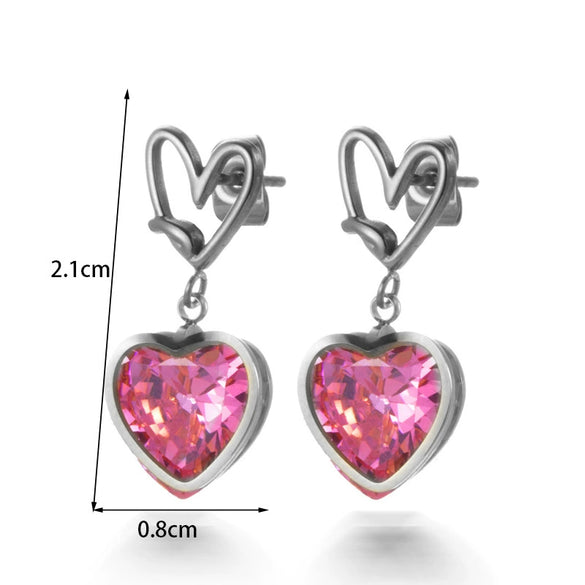 Titanium Steel Light Luxury Flower Heart Shape Pendant Earrings With Diamond Embedded And Electroplating Treatment