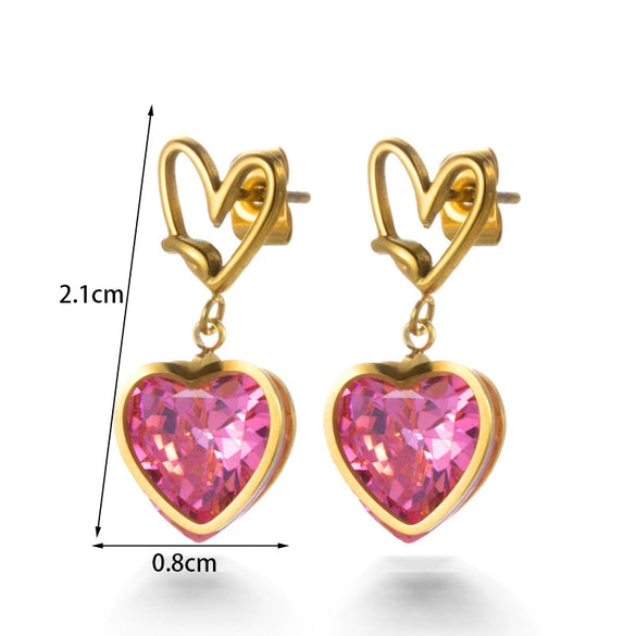 Titanium Steel Light Luxury Flower Heart Shape Pendant Earrings With Diamond Embedded And Electroplating Treatment