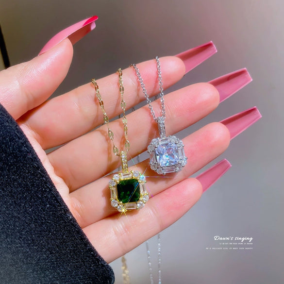 Titanium Steel Light Luxury Microinlaid Real Gold Zircon Full Diamond Arch Chain Necklace With Geometric And Cartoon Design