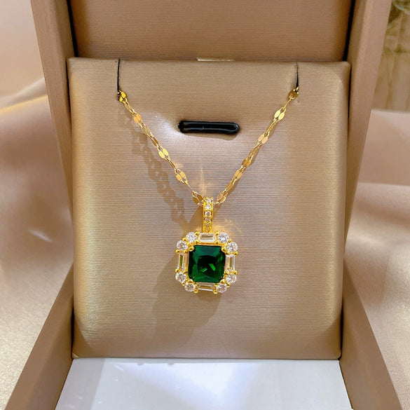 Titanium Steel Light Luxury Microinlaid Real Gold Zircon Full Diamond Arch Chain Necklace With Geometric And Cartoon Design